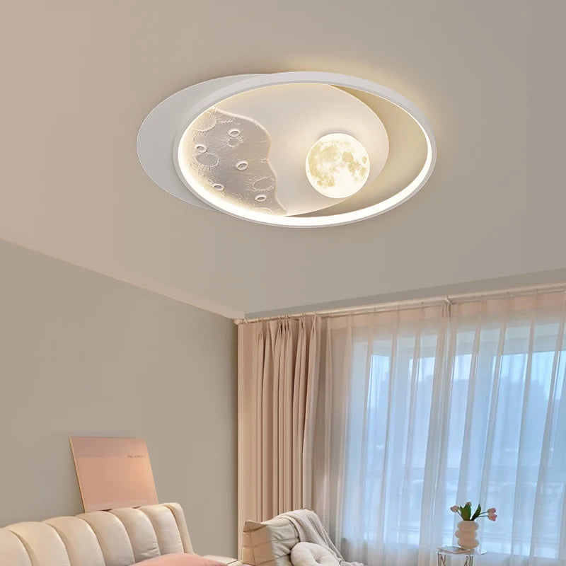 Minimalist nordic style LED ceiling light with eye protection, moon shape - vue 5 sur 11