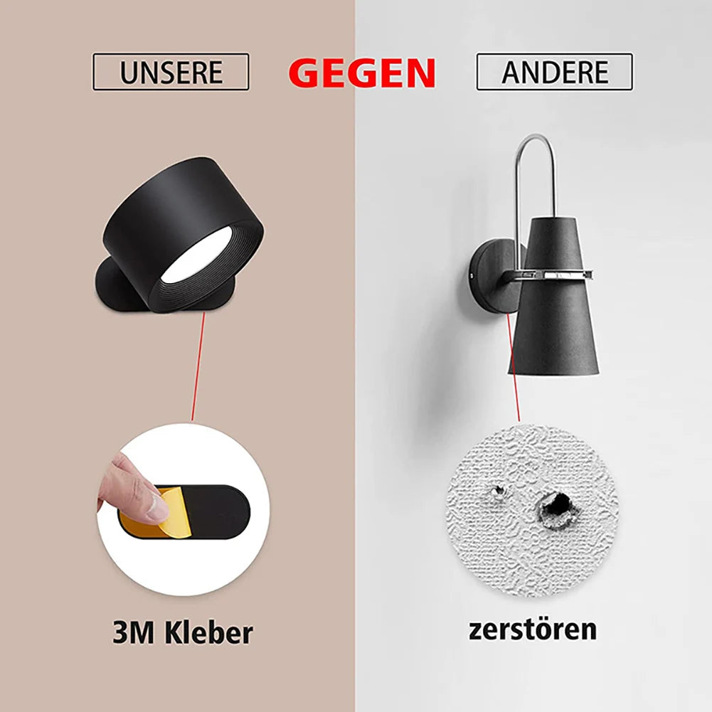 applique murale led rechargeable usb rotation 360° boule magnétique dimmable tactile - vue 10 sur 9
