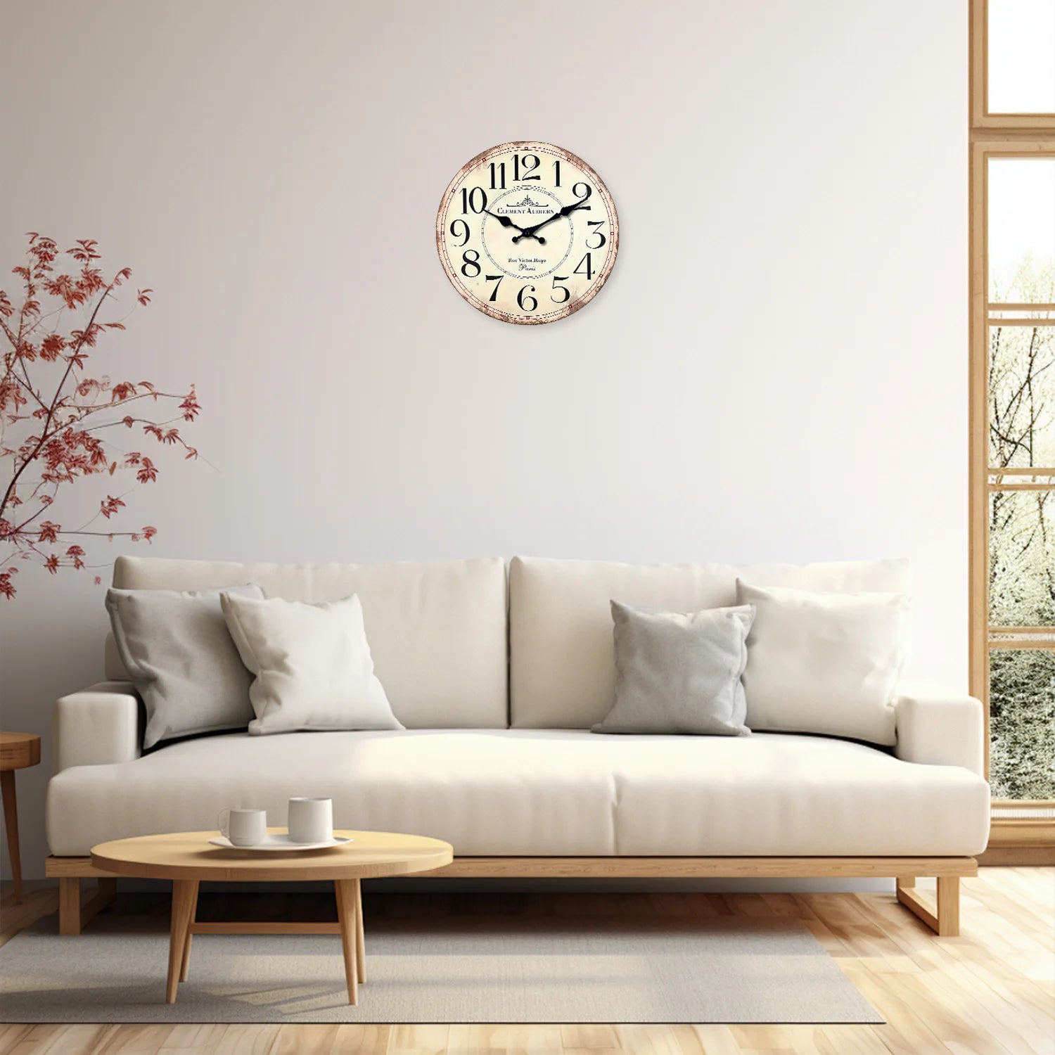 horloge murale rétro bois motif clément audierne décoration silencieuse - vue 7 sur 6
