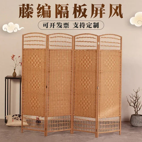 Rattan Baffle Screen, Antique Straw Handmade Living Room Partition Entrance Folding Screen, Restaurant Indoor Classical Screen - vue 2 sur 12