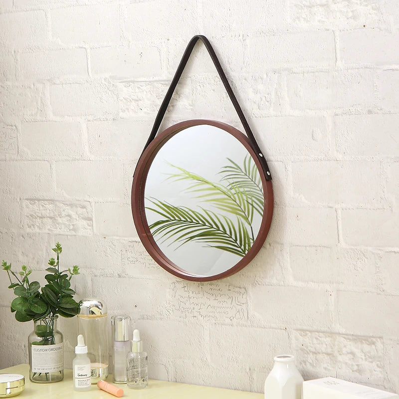 miroirs décoratifs ronds en bois rétro pour décoration intérieure - vue 3 sur 7