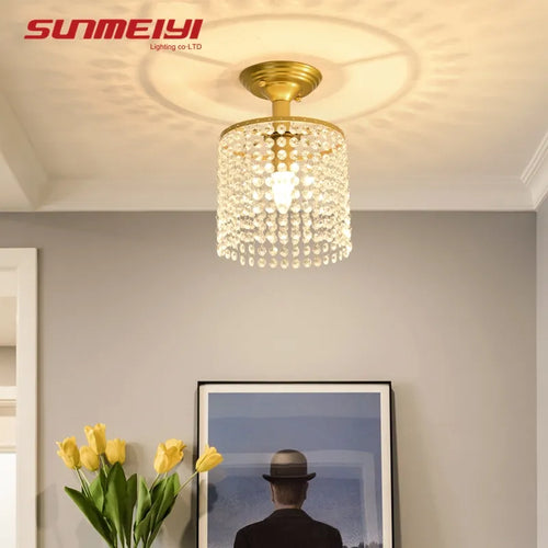 Lustre LED cristal verre doré - vue 2 sur 7
