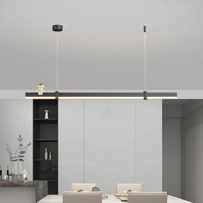 suspension led minimaliste moderne en acier brossé noir