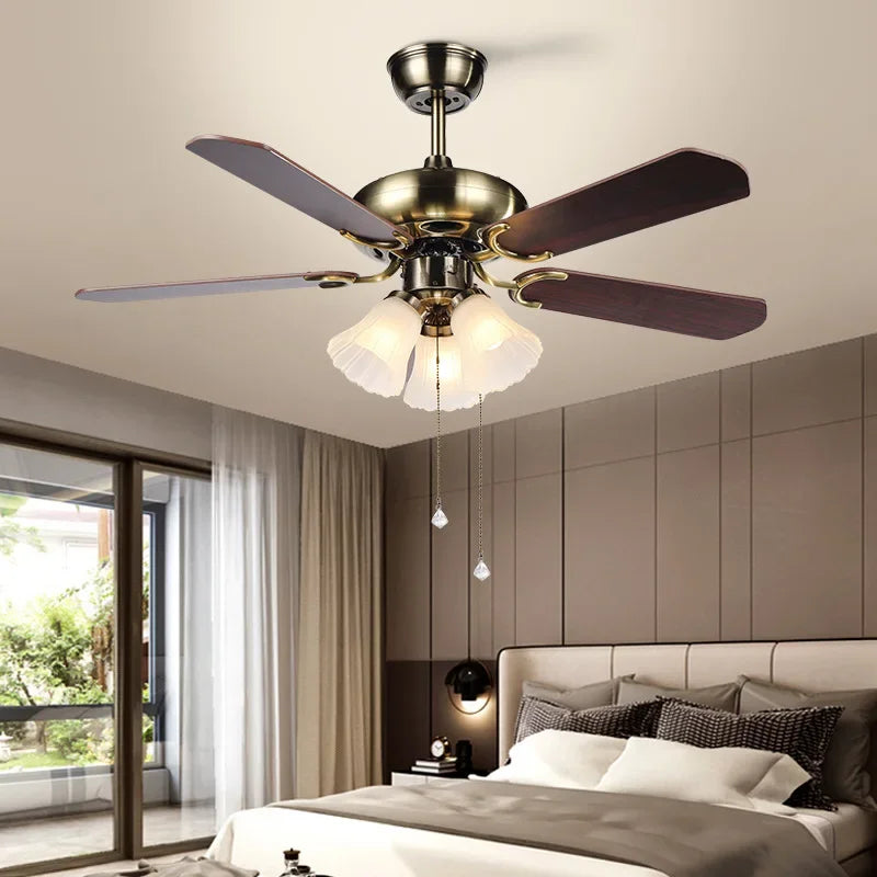plafonnier moderne ventilateur avec lumière design bois 5 pales - vue 4 sur 7