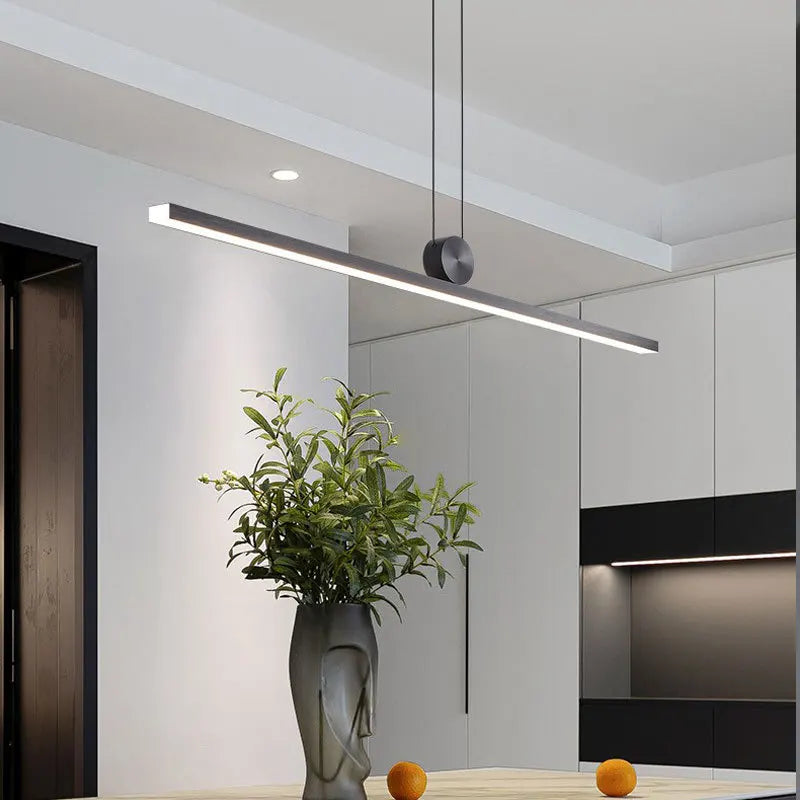 Modern minimalist LED strip pendant light for living room, dining room, kitchen, black chandelier home decor hanging fixture - vue 6 sur 9