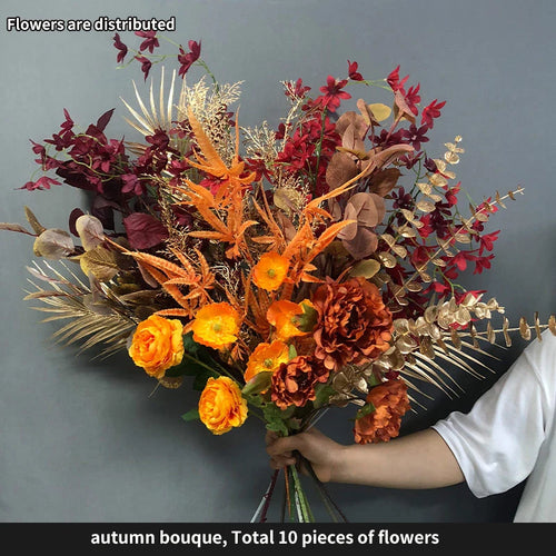 Autumn Rayon Rose Botanical Bouquet, DIY Flower Arrangement, Wedding Party, Home Garden Decor Accessories, Fake Plants - vue 7 sur 10