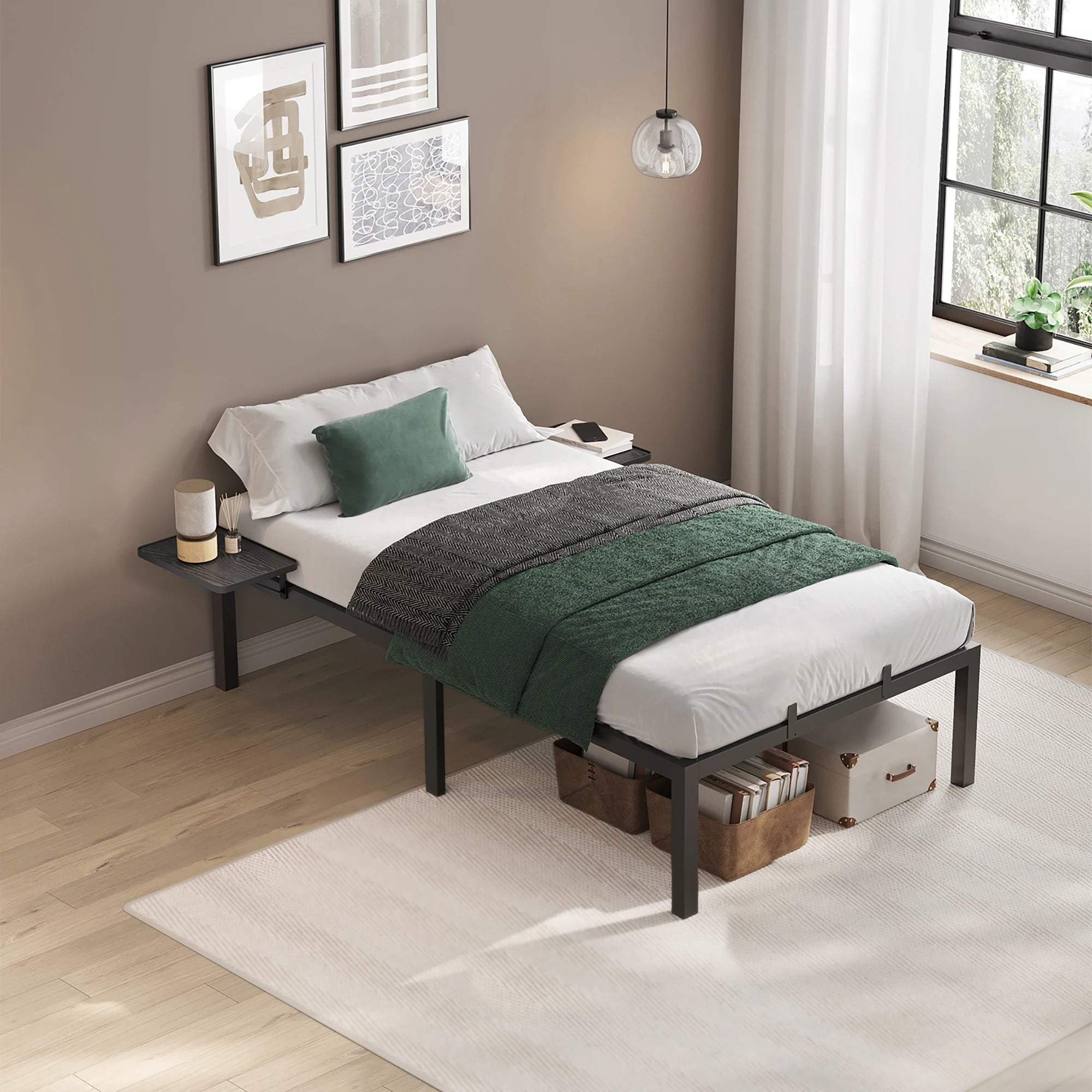 VASAGLE Single Bed Frame, Metal Bed Frame, with Bedside Shelves, Guest Bed Frame, for 90 x 190 cm Mattresses, Easy Assembly - vue 4 sur 7