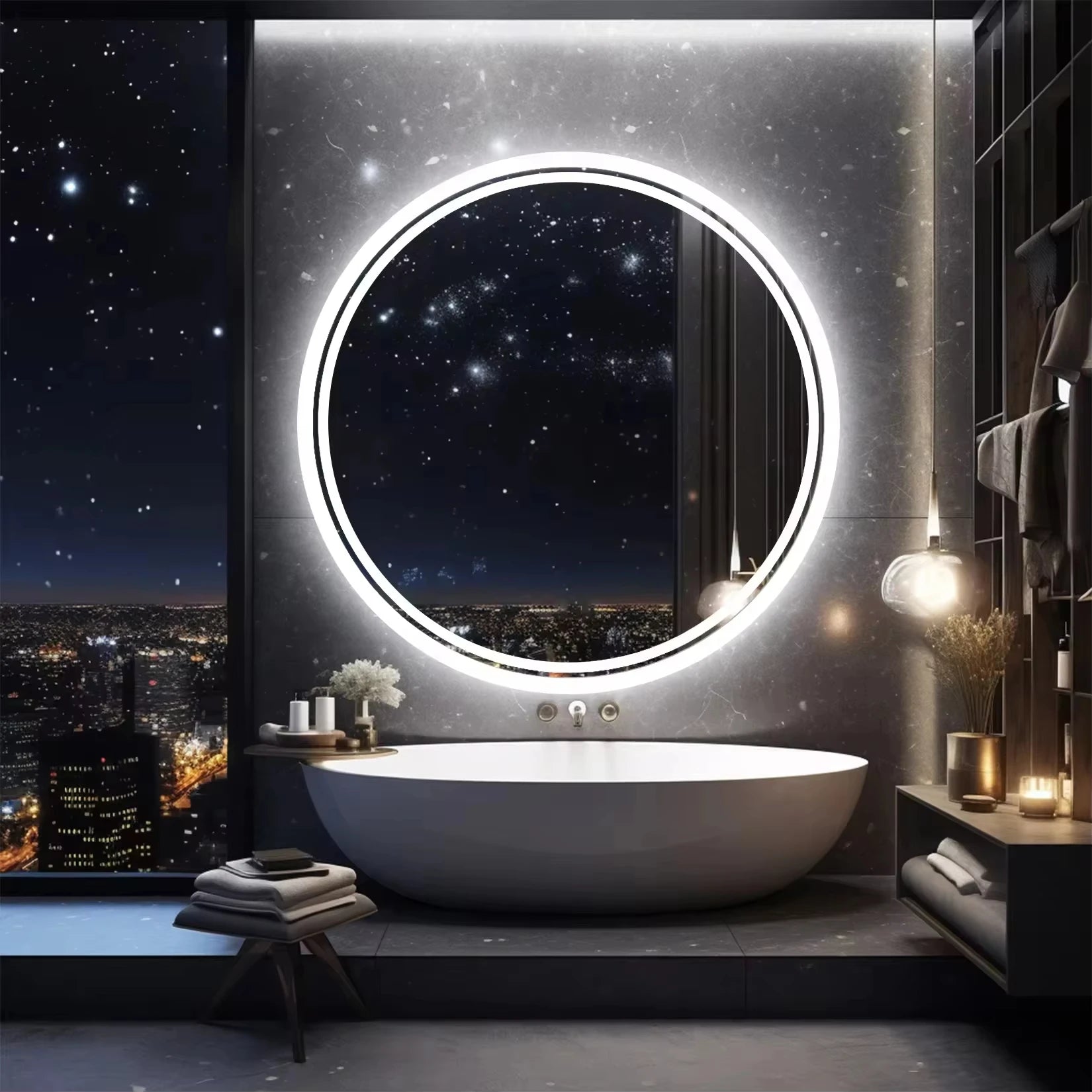 Smart LED Bathroom Mirror, Round Mirror Surface, Wall Mounted Makeup Mirror, Touch  Adjust Brightness, Safer Gift Box Packaging - vue 6 sur 8