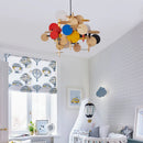 Modern Nordic wooden chandelier with colourful decorative lighting