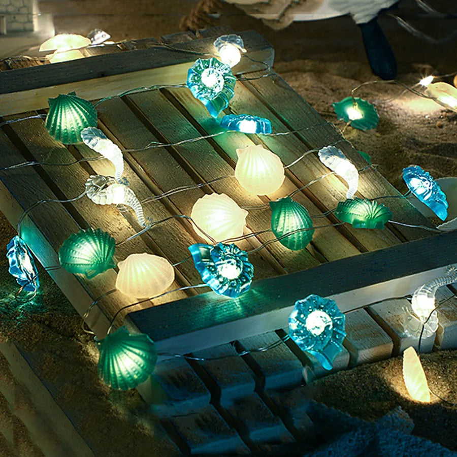 guirlande lumineuse coquillages et étoiles de mer décorative - vue 5 sur 8