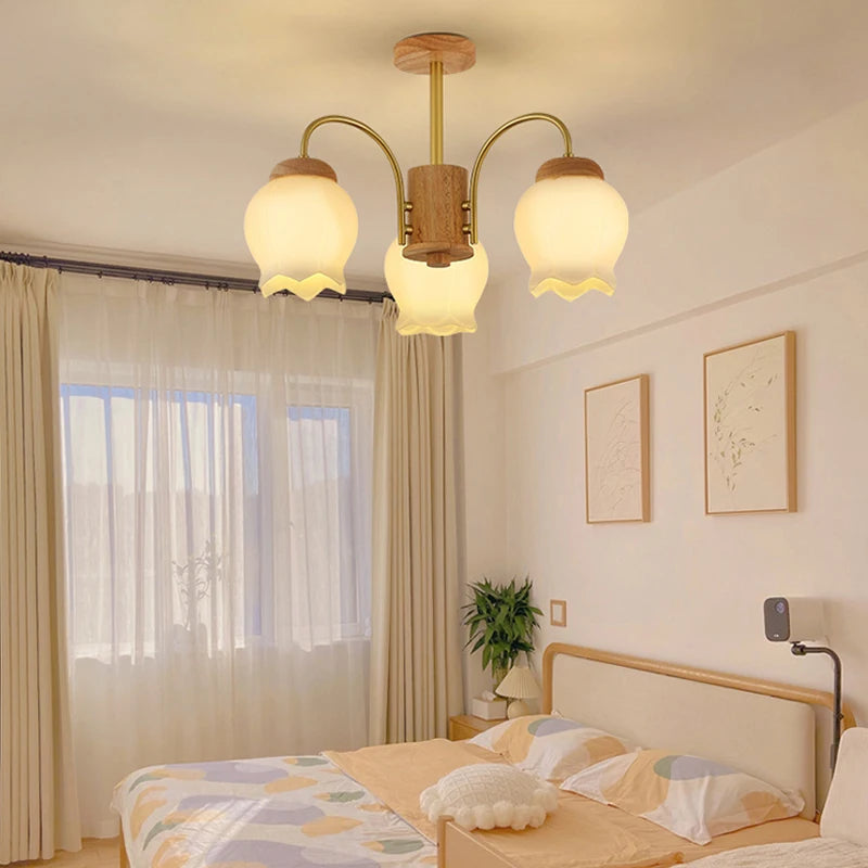 lustre en bois design moderne éclairage led pour chambre enfant - vue 4 sur 12