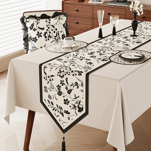 Chemin de table motif floral végétal style champêtre