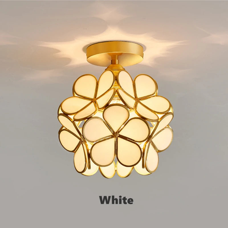 Vintage glass and copper chandelier with decorative luminous petals