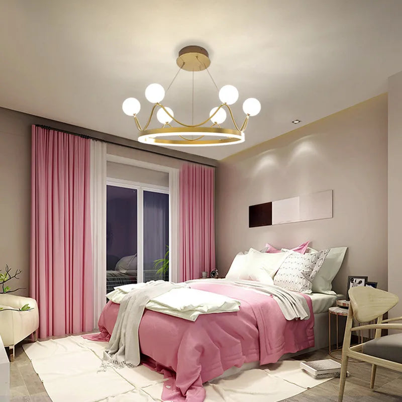 Luxe Couronne LED Lustre Lustre Éclairage Belle Anneau Enfants Chambre D'enfants Plafond Suspension Luminaires Suspendus