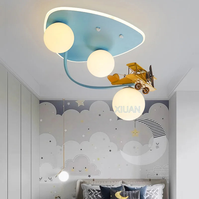 Cartoon Yellow Airplane Ceiling Lamps Children's Room Chandelier Light for Nursery School Kids Girl Boy Bedroom Hanging Lights - vue 3 sur 6