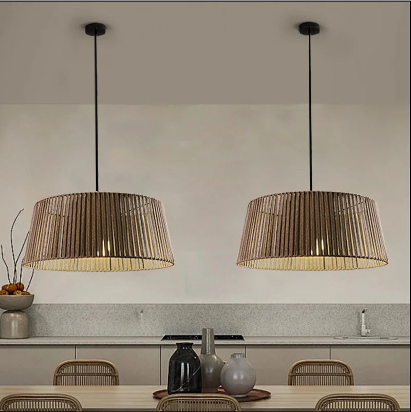 lustre nordique sandyha tissé corde éclairage led maison - vue 5 sur 12