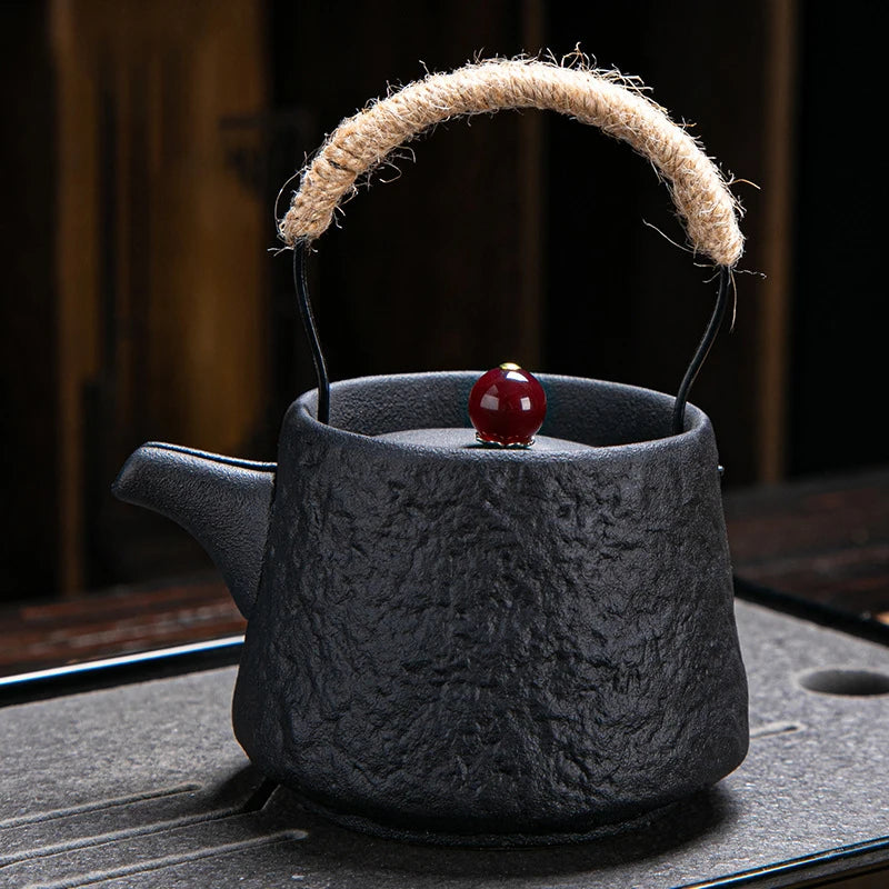 Service à thé japonais rétro céramique grain brut - vue 3 sur 7