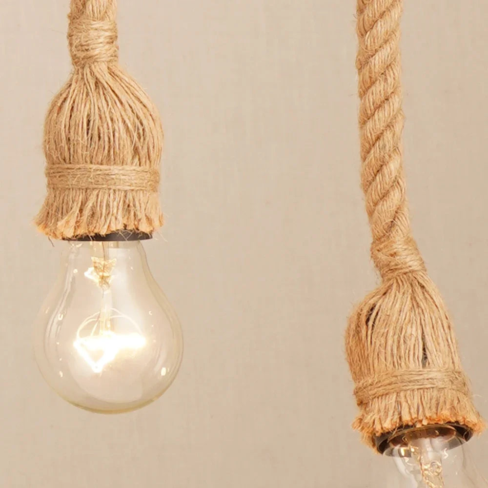 Vintage industrial loft pendant light in hemp rope, 1 to 5 heads - vue 4 sur 11