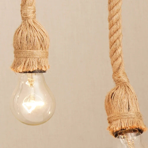 Vintage industrial loft pendant light in hemp rope, 1 to 5 heads - vue 5 sur 11