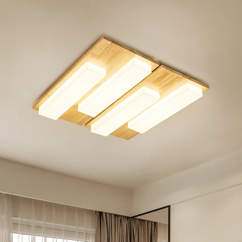 plafonnier led moderne en bois véritable 4/6/9 têtes luminaire intérieur - vue 4 sur 12