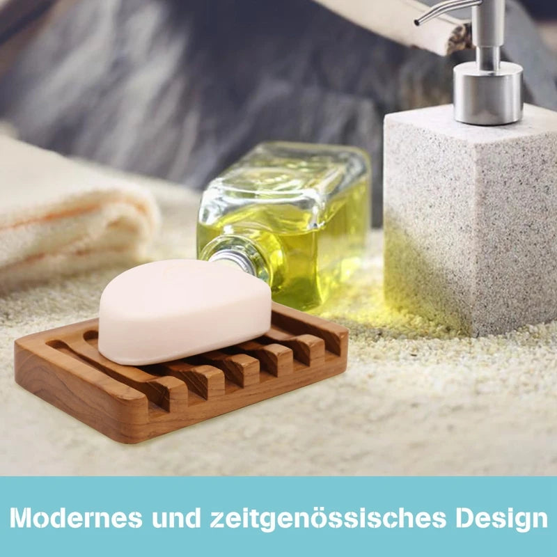 Soap Dish With Slanted Waterfall Design, Bar Soap Holder Teak Wood, Soap Saver For Shower,Bathroom, Sink, Kitchen - vue 4 sur 6
