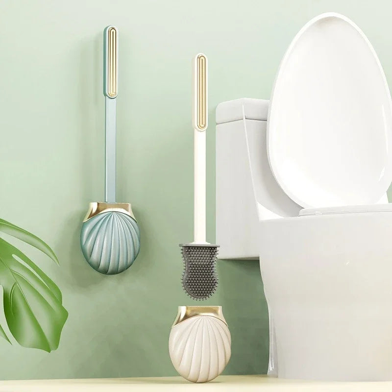 brosse de toilette en silicone avec support pratique et long manche - vue 6 sur 10