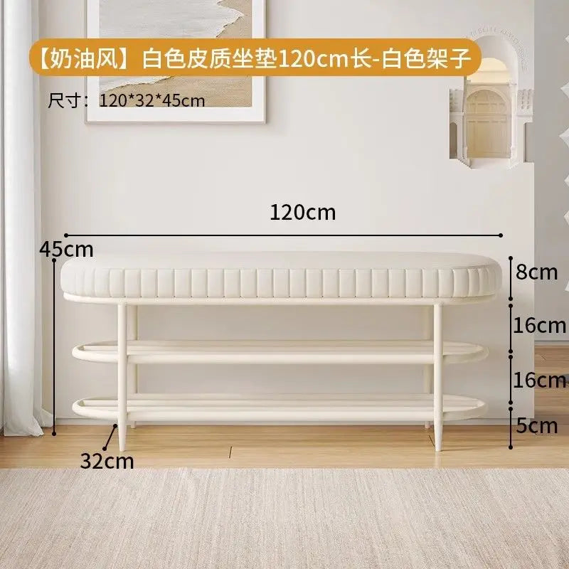 tabouret à chaussures pouf ottoman souple en cuir flanelle et coussin - vue 7 sur 18