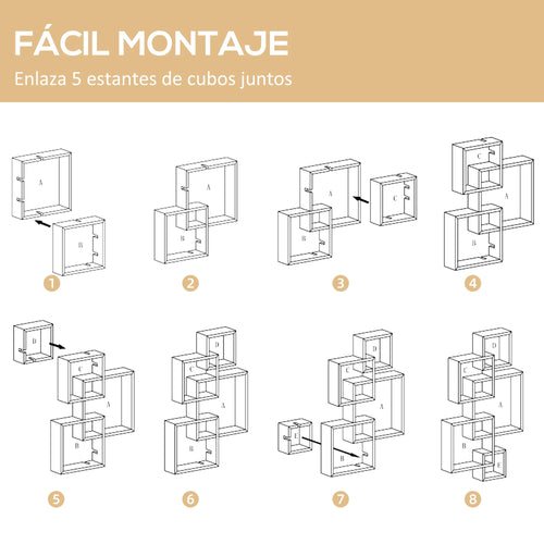 HOMCOM wall shelf with 5 cubes for living room bedroom 49,5x10,2x86 cm - vue 6 sur 6