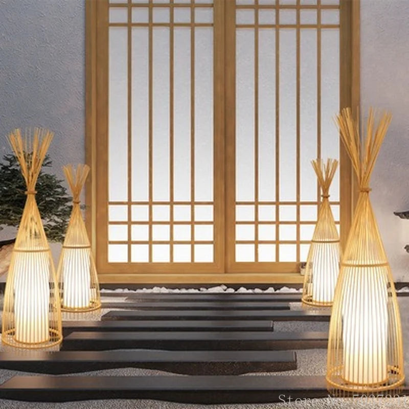 Lampadaire en bambou de style chinois - vue 4 sur 9