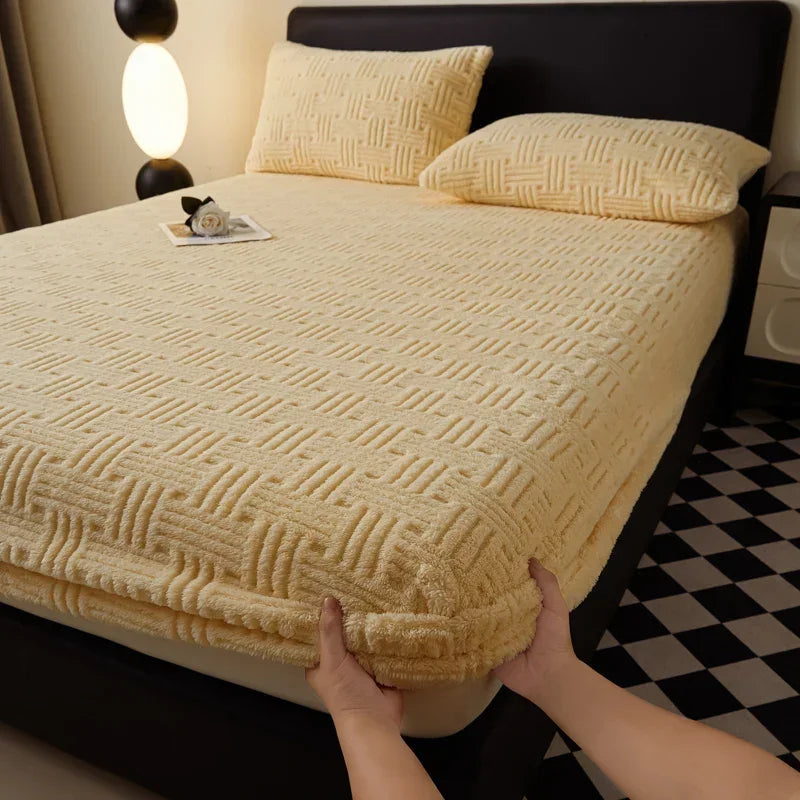 Plush Mattress Cover For Bed,stretch Soft Material Fitted Sheet, Keep Warm,dust Protector,machine Washable 90X200,180X200 - vue 20 sur 20