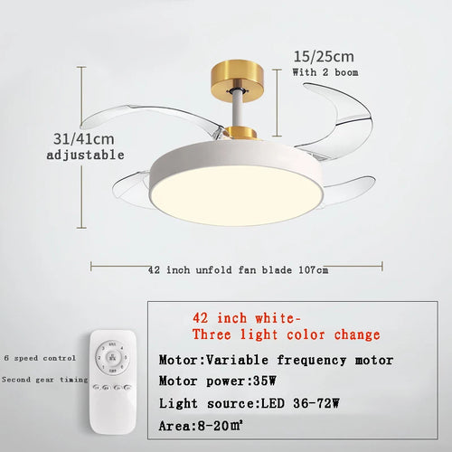 ventilateur de plafond moderne 	 avec lumières led télécommande rechargeable - vue 13 sur 15