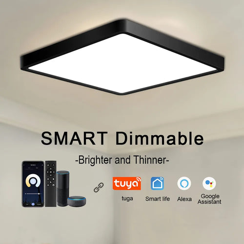 Tuya Smart LED plafonnier App commande vocale Alexa Google télécommande plafonniers carrés salon chambre éclairage - vue 2 sur 22