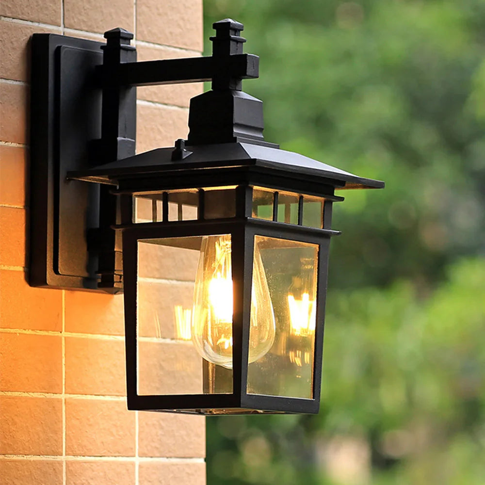 European retro style outdoor wall light, waterproof vintage porch lamp, black - vue 9 sur 9