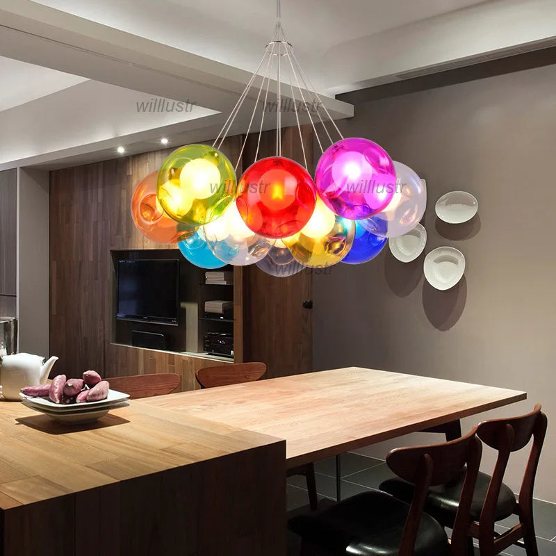 Mouth-blown glass pendant with colourful bubbles for hotel, boutique or nursery - vue 4 sur 24