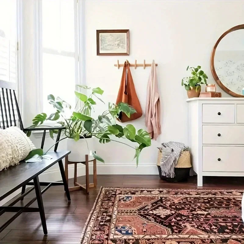 porte-manteau en bois massif avec crochets pour rangement mural décoratif - vue 4 sur 7