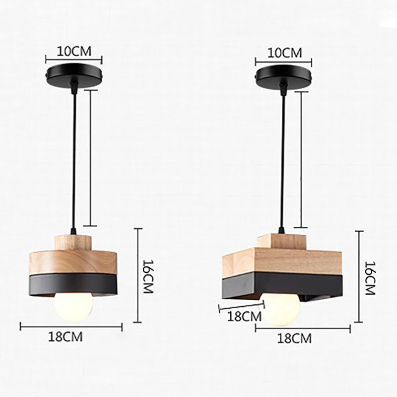 Nordique LED suspension en bois fer 18CM carré salon luminaire suspendu pour chambre salle à manger étude décor à la maison Luminaires - vue 6 sur 18