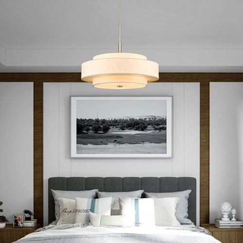 Modern minimalist fabric pendant light rounded creative ceiling lamp for living room and dining room - vue 4 sur 8