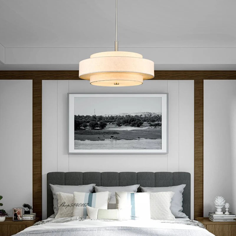 Modern minimalist fabric pendant light rounded creative ceiling lamp for living room and dining room - vue 3 sur 8