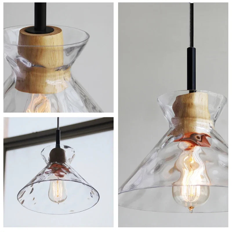 Lamp Mini Pendant Lighting With Handblown Clear Hammered Glass Shade, Adjustable Cord Ceiling Light Fixture For Kitchen Island - vue 7 sur 9