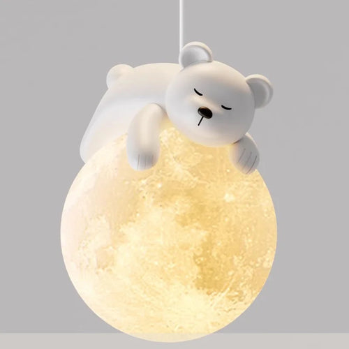 Modern children's bedroom minimalist little bear LED pendant light - vue 2 sur 10