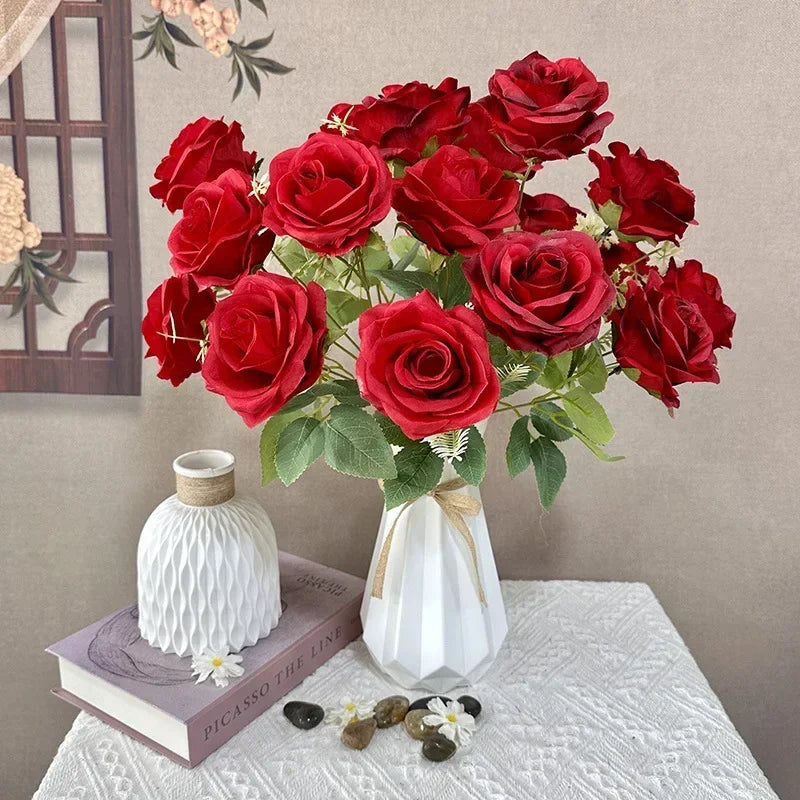 bouquet de roses artificielles en soie pour décoration de mariage - vue 4 sur 15