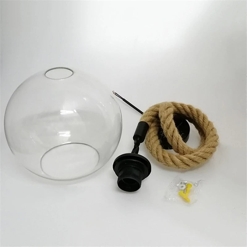 corde de chanvre avec boule de verre lumière led tissage à la main