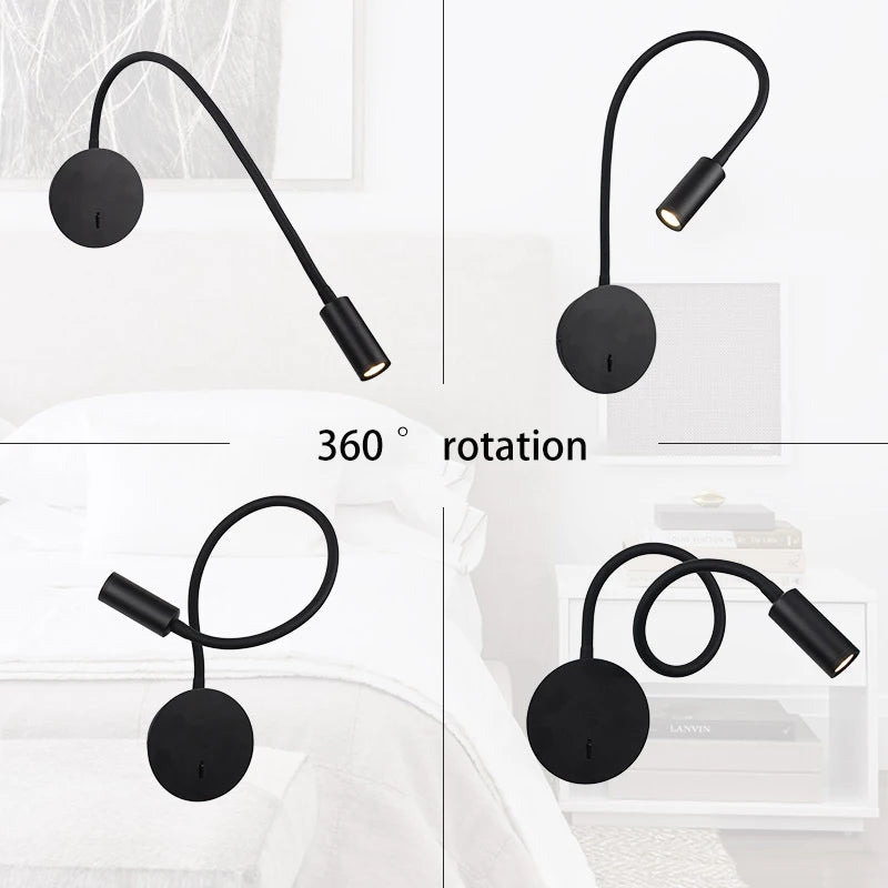 GYS mur Led lampe chevet liseuse 3W Spot lumière interrupteur marche/arrêt blanc noir Table bureau Flexible AC85-265V éclairage intérieur