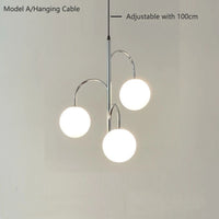lustre boule de verre scandinave avec tige et câble de suspension