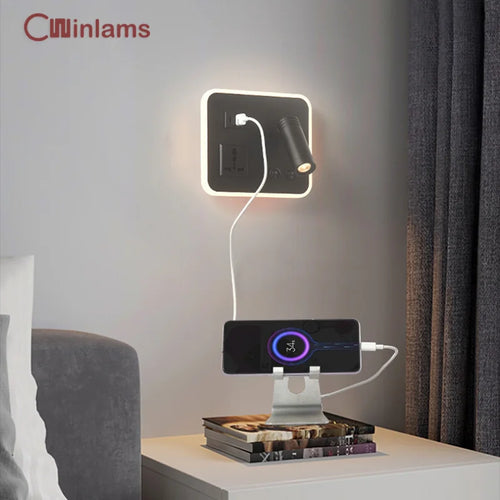 lampe de chevet murale led avec port usb et interrupteur rotatif - vue 2 sur 14