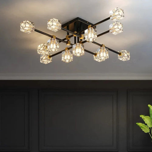 Plafonnier led en verre cristal luxe - vue 2 sur 12