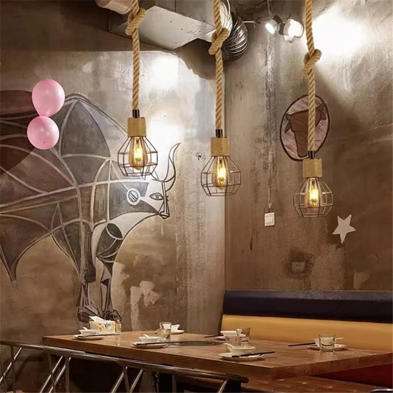 suspension industrielle en corde de chanvre pour décoration moderne - vue 4 sur 10