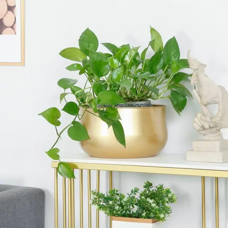 pot de fleurs rond en métal doré pour plantes et décorations - vue 4 sur 8