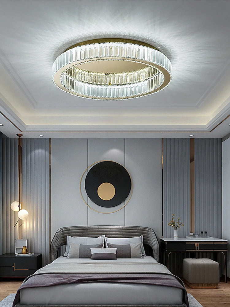 lustre rond en cristal dimmable led de luxe
