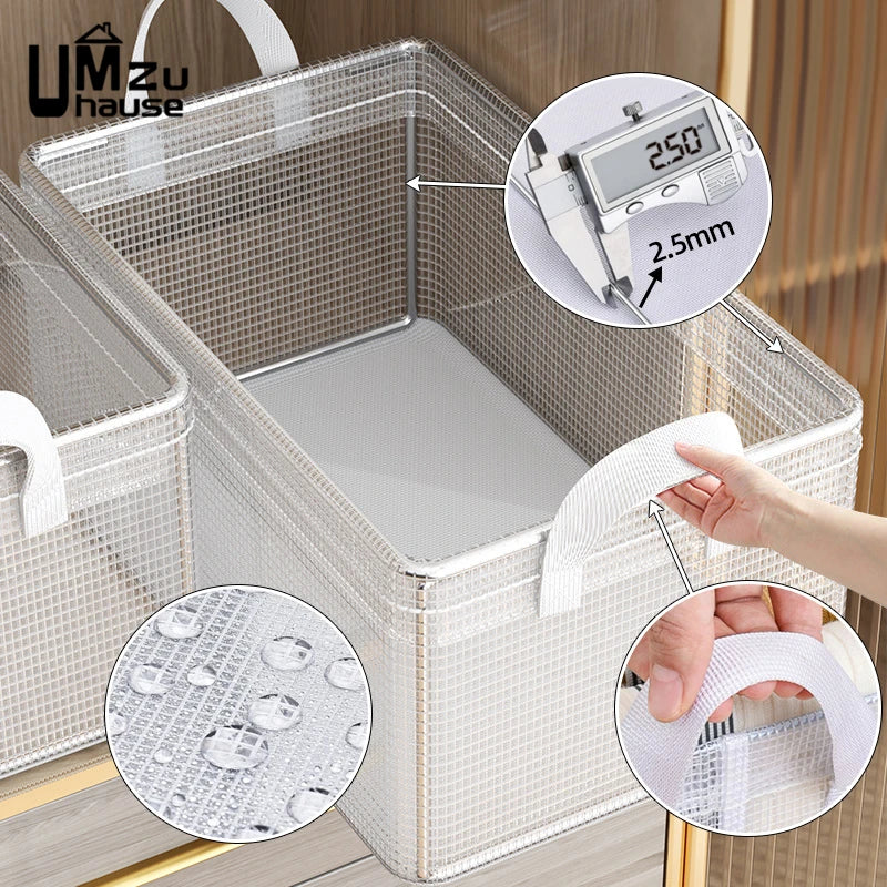 lot de 2 paniers transparents avec cadre en métal pour rangement polyvalent - vue 6 sur 7